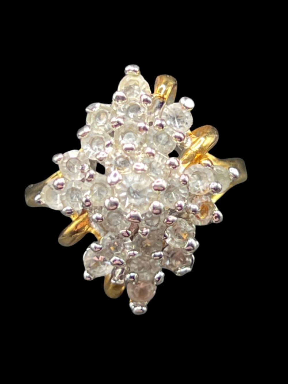 Vintage Faux Diamond Cluster Ring Size 7 Signed 18K HGE